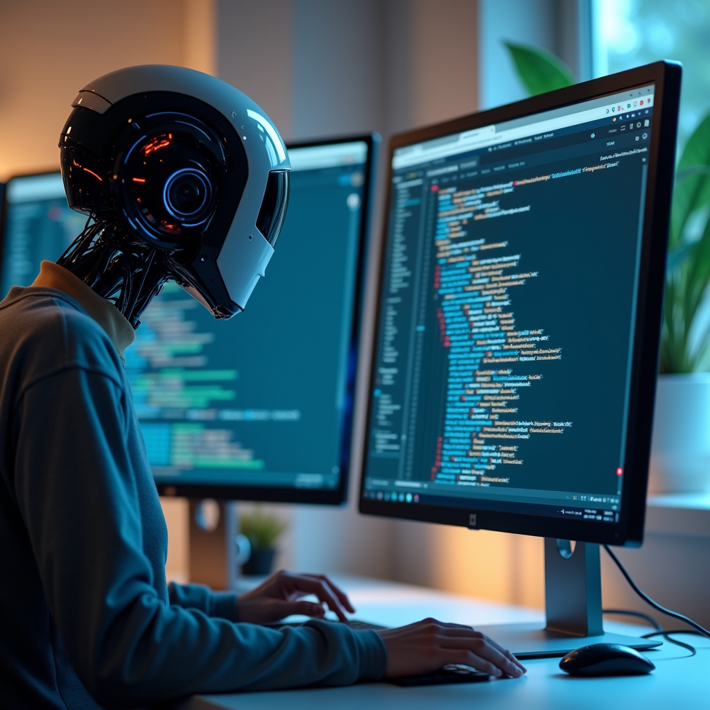 GPT-5.4의 컴퓨터 사용 기능을 시각화한 일러스트로 AI가 화면을 보고 자율적으로 조작하는 모습