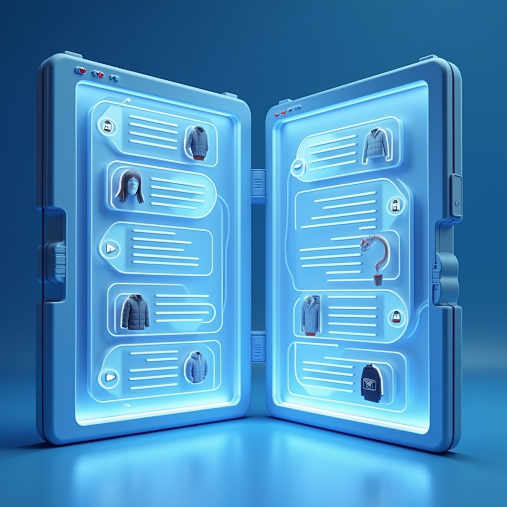 AI 채팅 인터페이스 안에서 상품이 대화 형태로 추천되는 에이전틱 커머스 개념 일러스트