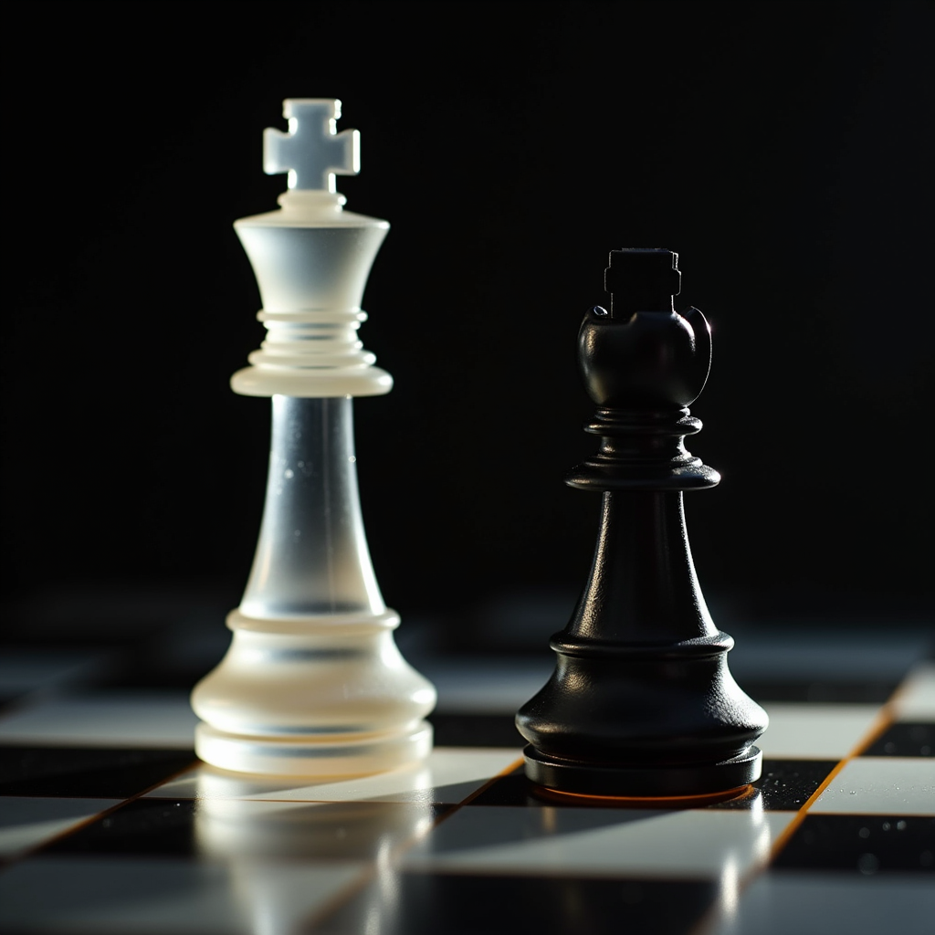 오픈소스에서 독점 모델로의 전략 전환을 체스판 위 투명한 킹이 불투명하게 변하는 것으로 표현한 일러스트
