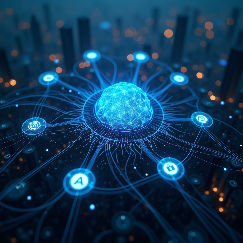 2026년 4월 빅테크 기업들의 동시다발적 AI 모델 출시를 표현한 미래 기술 일러스트