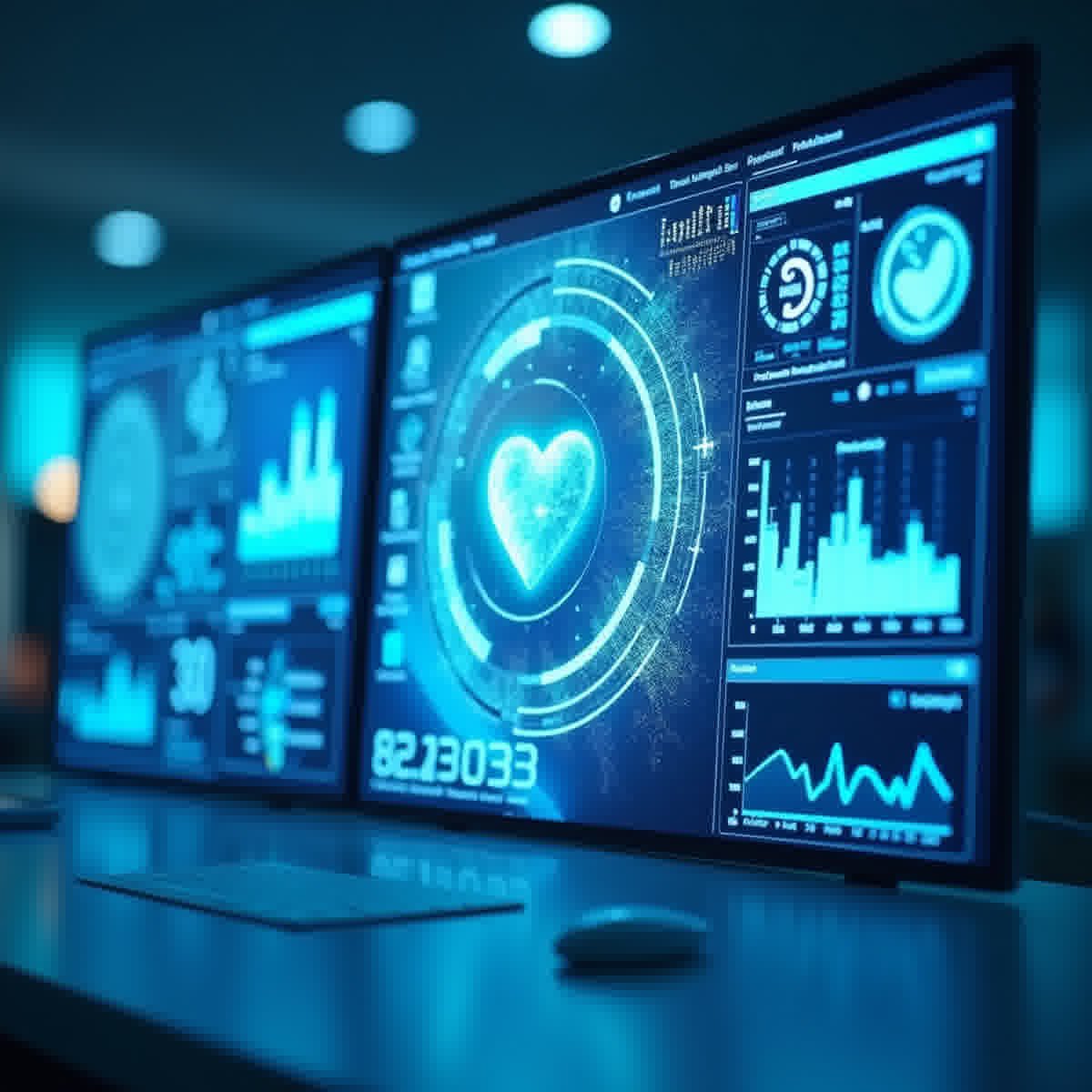 AI 의료 시스템이 통합된 병원 기술 대시보드 개념 이미지