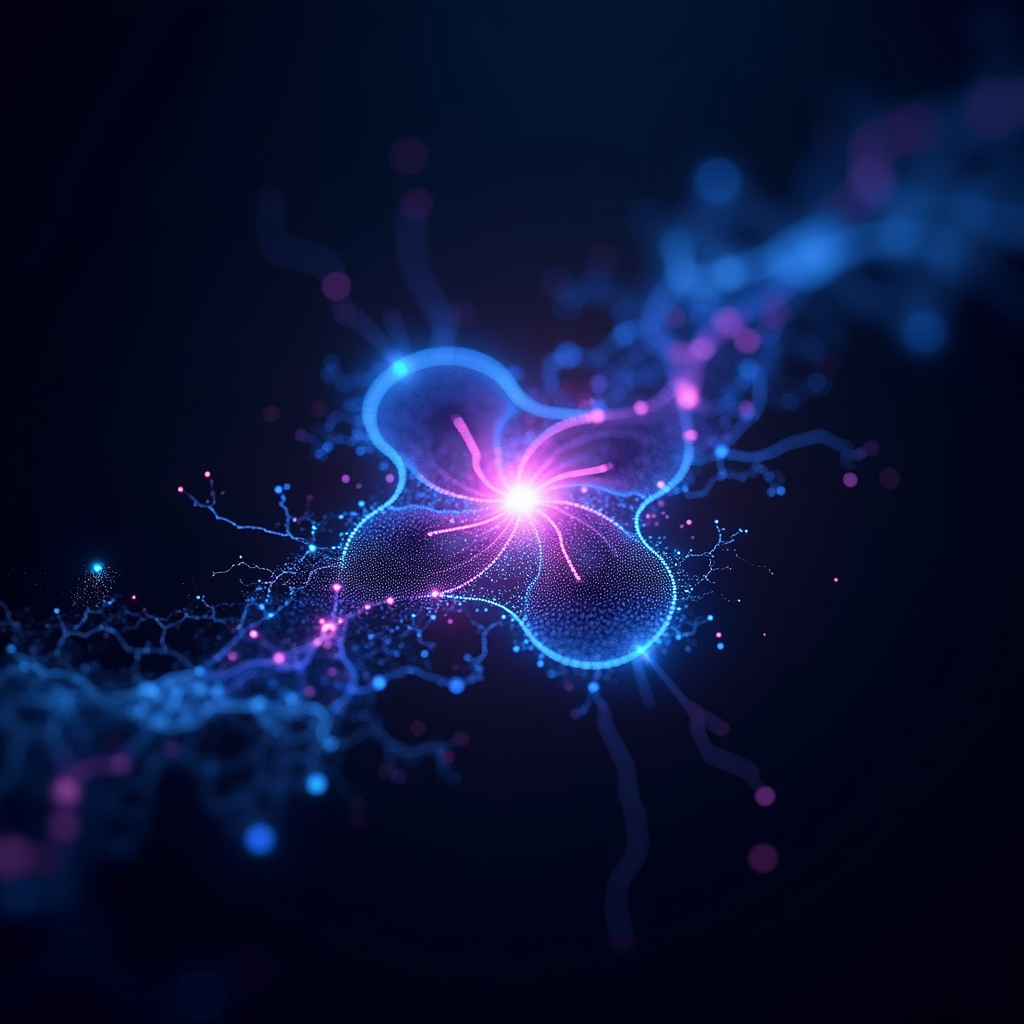 메타의 새 AI 모델 뮤즈 스파크의 개념을 시각화한 뉴럴 네트워크 일러스트