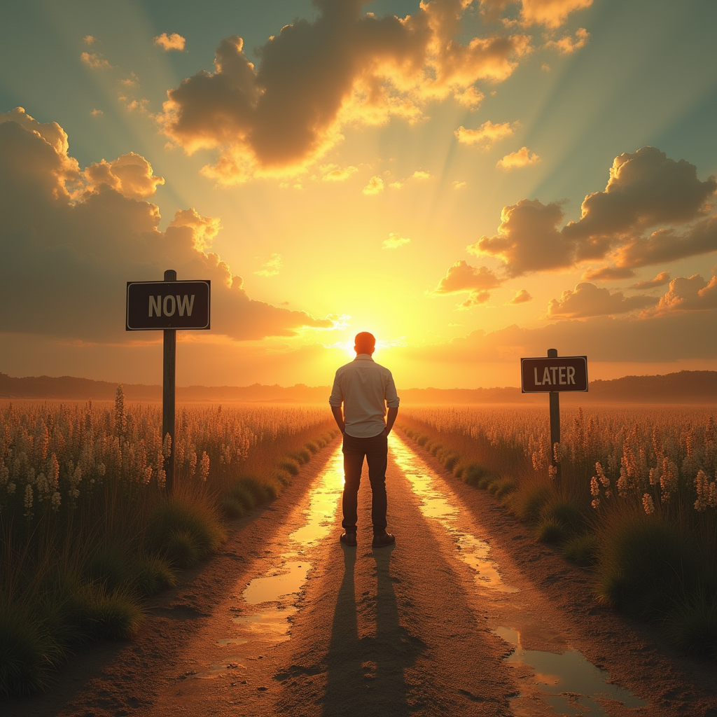 에이전틱 AI 도입의 시작 시점이 미래 생산성 격차를 결정한다는 메시지를 전달하는 갈림길 일러스트