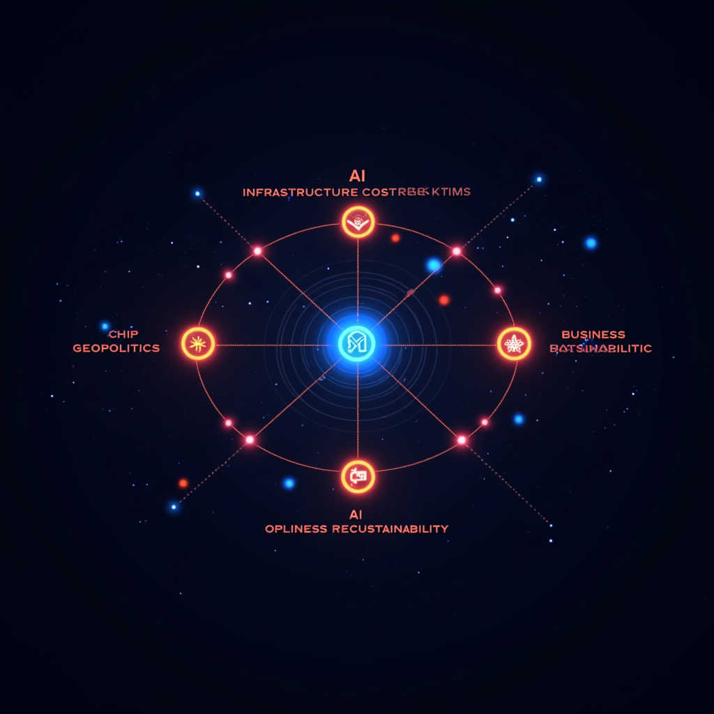 AI 추론 비용 절감, 칩 지정학, 비즈니스 모델 지속 가능성이라는 세 가지 기술 맥락이 연결된 인포그래픽