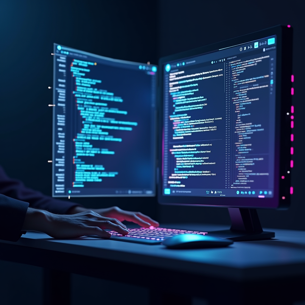 GPT-5.4의 컴퓨터 제어 기능을 나타내는 미래형 AI 인터페이스