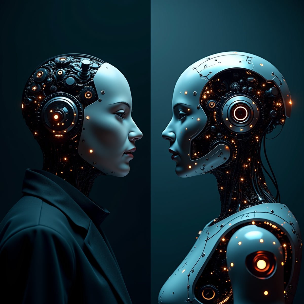 A split-screen comparison showing a simple chatbot conversation bubble on the le