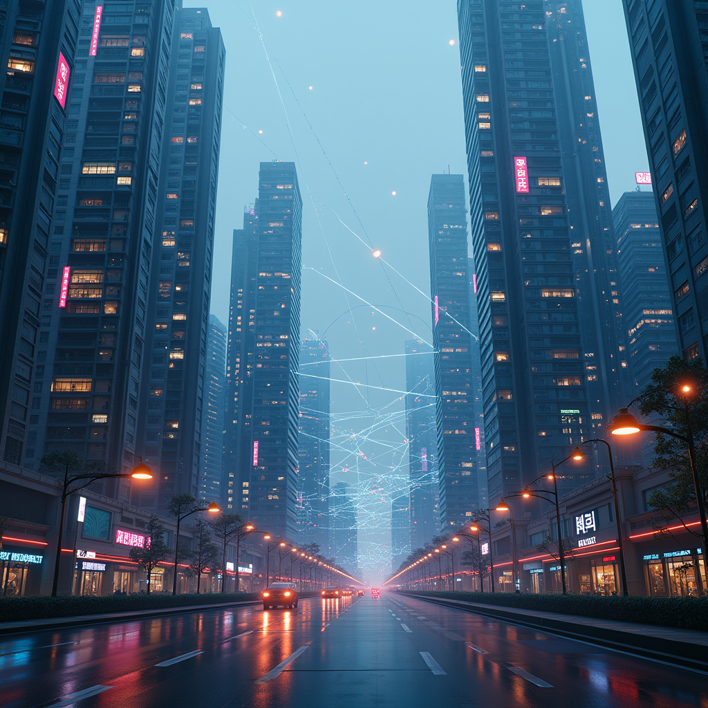 2026년 하반기 에이전틱 AI가 기업 인프라의 핵심으로 자리잡는 미래 도시 일러스트