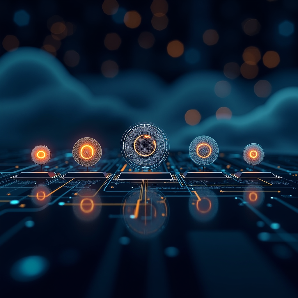 GPT-5.4의 5가지 핵심 변화를 시각화한 미래형 AI 대시보드 일러스트