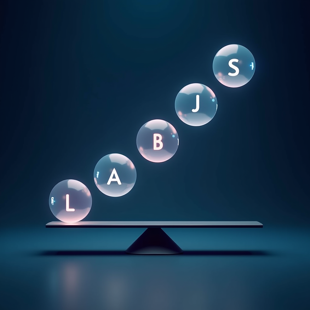 다섯 개의 추상적 발광 구체로 표현된 AI 모델 비교 컨셉 일러스트