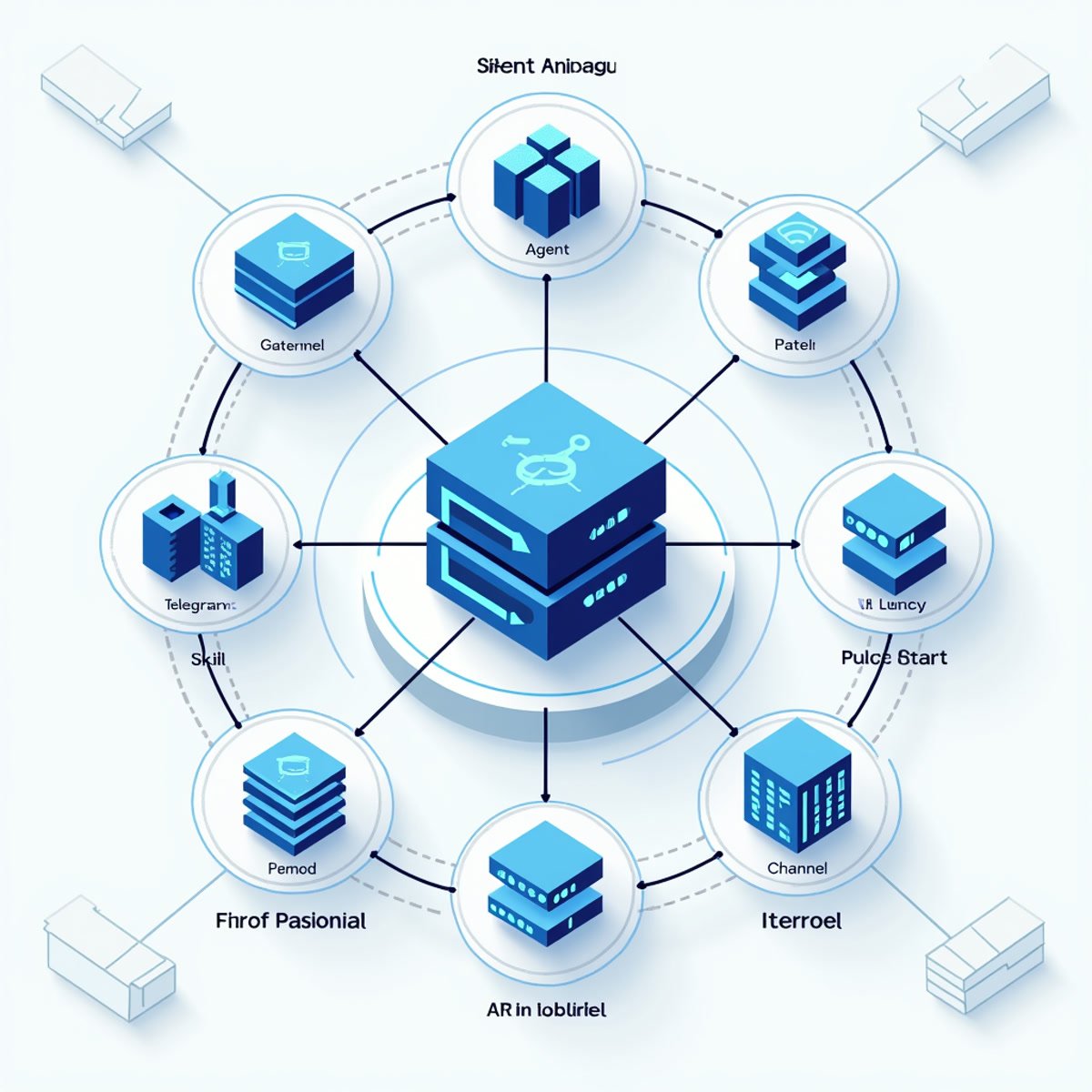 A clean architectural diagram showing OpenClaw's core components: Gateway server