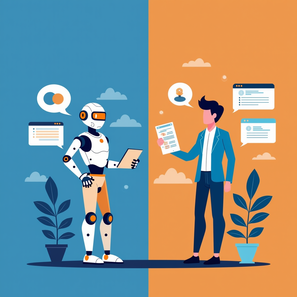 생성형 AI와 에이전틱 AI의 차이를 보여주는 비교 일러스트 — 질문에 답하는 챗봇 vs 자율적으로 업무를 수행하는 AI 에이전트