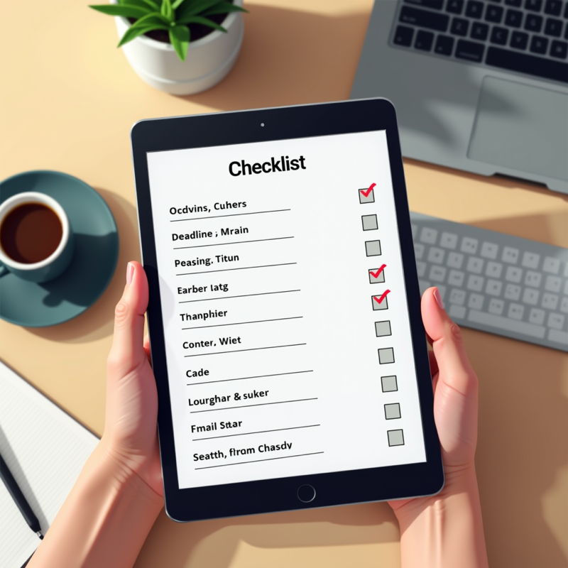 실무자가 참고할 AI 관련 액션 아이템 체크리스트가 표시된 태블릿 화면 일러스트
