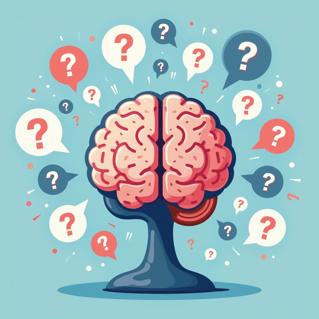 GPT-5.4에 대한 자주 묻는 질문 FAQ 일러스트 - AI 브레인과 말풍선 디자인