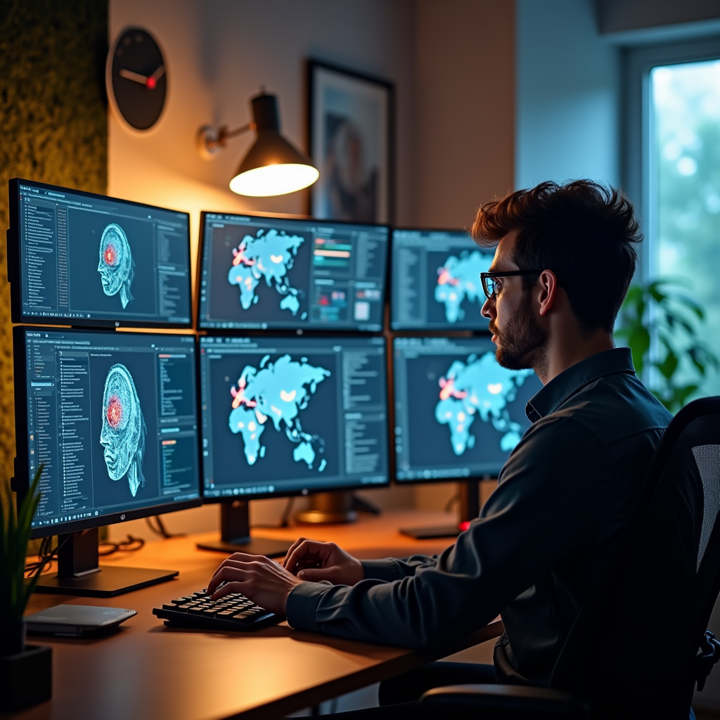 실무자가 AI 모델별 최적 활용 전략을 수립하는 모습의 오피스 일러스트