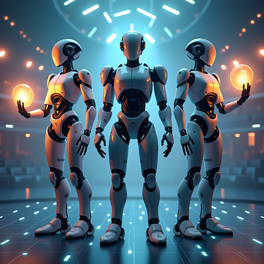 GPT-5.4, Claude, Gemini 등 주요 AI 모델의 경쟁 구도를 표현한 미래적 일러스트