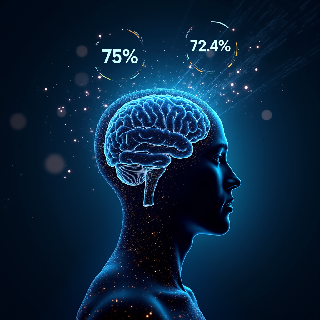 GPT-5.4가 인간 전문가 벤치마크를 초월하는 모습을 표현한 AI 일러스트