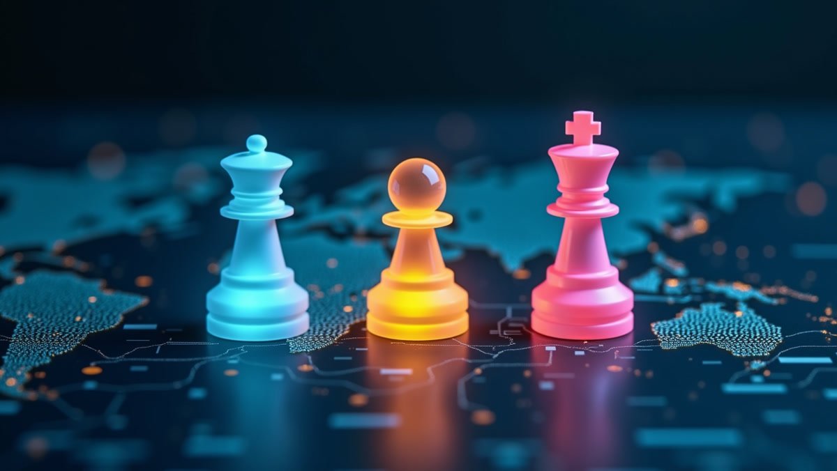 Amazon, Microsoft, Google 하이퍼스케일러 3사의 AI 인프라 경쟁 구도를 상징하는 전략 체스판 시각화