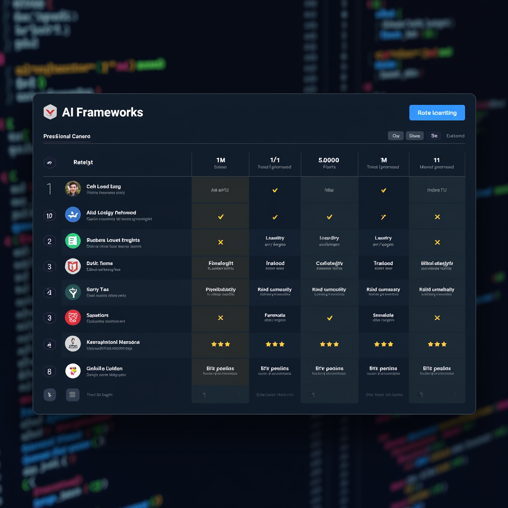 LangGraph, CrewAI, AutoGen 등 주요 에이전틱 AI 프레임워크를 비교하는 대시보드 형태의 일러스트